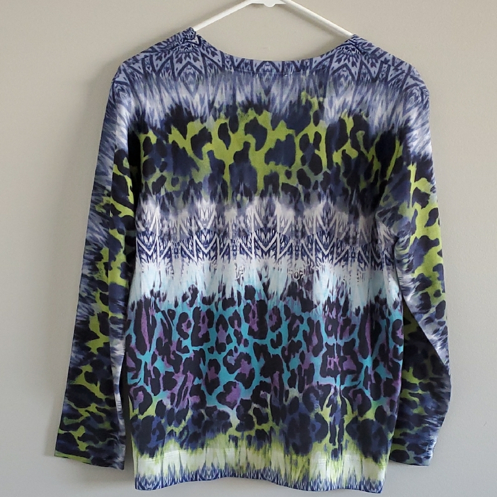 Nally & Millie Blue and Green Animal Cheetah Print Cardigan Sz S Punk Grunge - Picture 5 of 11